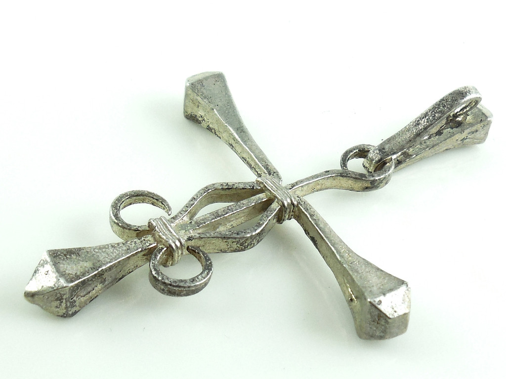 Vintage Hand Wrought Sterling Silver Cross Pendant Arts & Crafts Era Christian Catholic