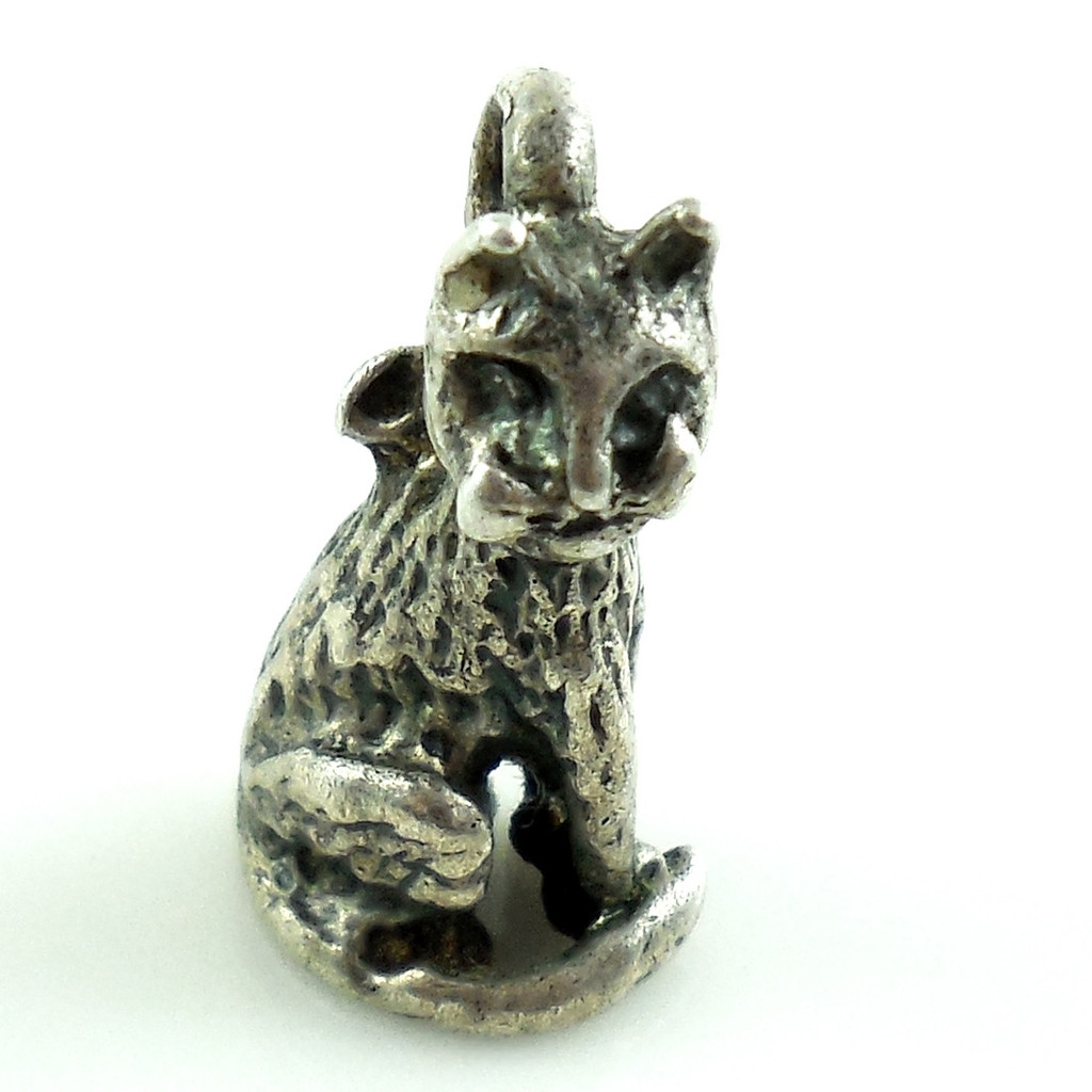 Tiny Vintage Sterling Silver Mini Cat Charm Detailed