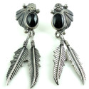 Southwestern Mexican Sterling Silver And Onyx 3" Shoulder Duster Dangle Earrings