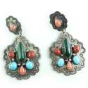 Stunning W Will Denetdale Jeweled Navajo Sterling Silver Dangle Earrings