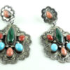 Stunning W Will Denetdale Jeweled Navajo Sterling Silver Dangle Earrings