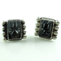 Vintage Old Mark Mexican Sterling Silver And Carved Onyx Face Screw Earrings