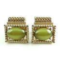 Vintage Gold Mesh Wrap Mens Cufflinks With Green Thermoset Ovals