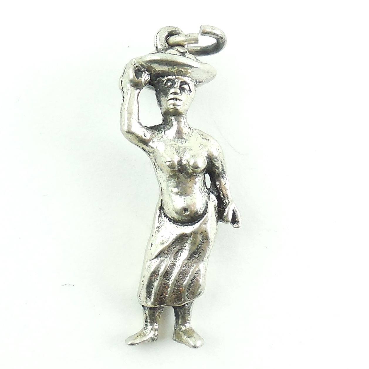 Late Art Deco 1942 African Villager Transporting Fruit Charm With Hallmarks Very Rare