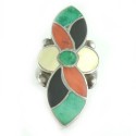 Vintage Southwestern 1.5in Hand Made Coral Turquoise Mosaic Ring Size 5