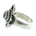 Vintage Hand Wrought Sterling Silver Amethyst Cab 4 Leaf Clover Ring Size 5.25
