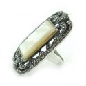 Vintage Big Hand Cut Sterling Silver 15.9g Mother Of Pearl Marcasite Ring 8.25