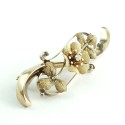 Antique Victorian 10k & 14k Yellow Gold Fancy Floral Scroll Pearl Pin