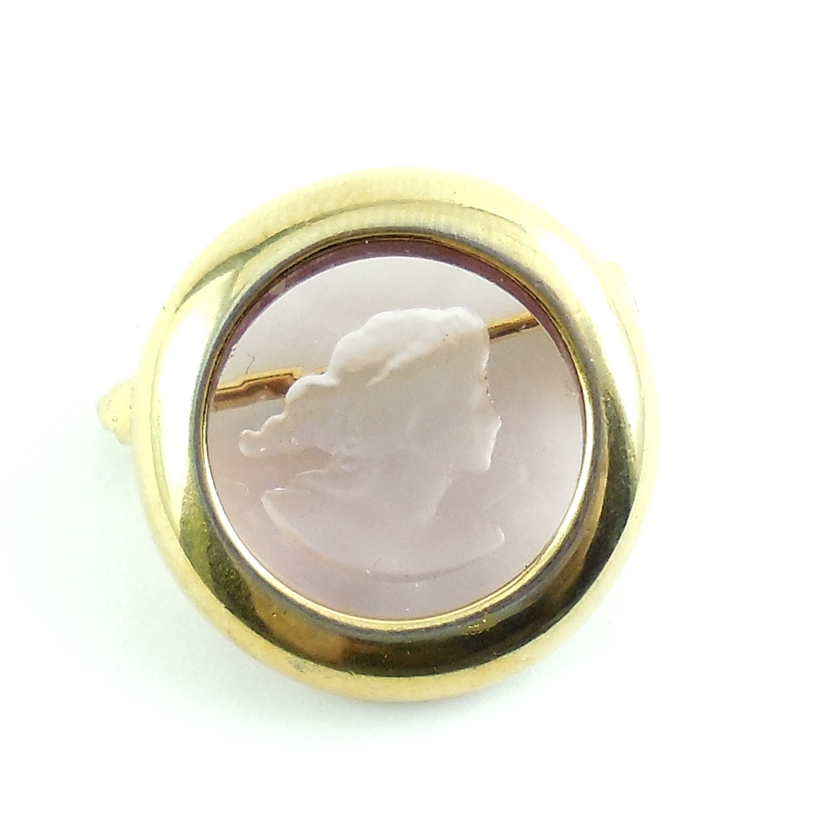 Heavy Gold Plated Vintage Amethyst Glass Carved Intaglio Lady Portrait Pin