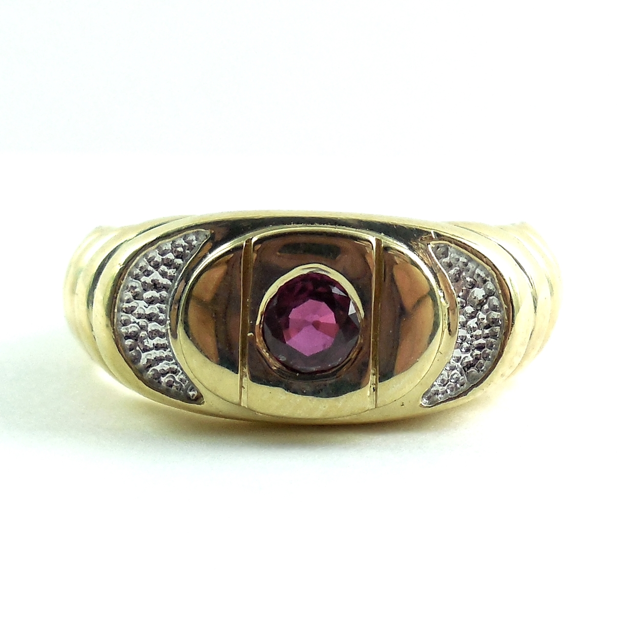 Contemporary 14k Gold And Ruby Mens Ring Size 9.5