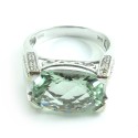Gorgeous Contemporary 14k Gold Briolette Cut Green Amethyst And Diamond Ring Size 8