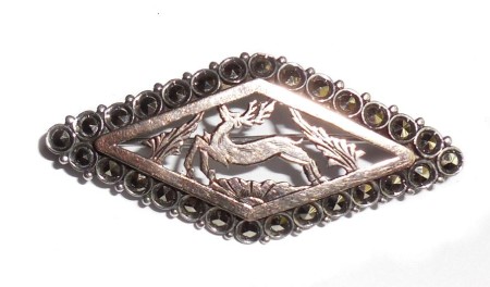 Vintage Art Deco Hand Cut Stelring Silver Gold Overlay Marcasites Running Deer Pin