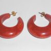 Strongly Marbled Orange Red Chunky Vintage Bakelite Open Hoop Earrings