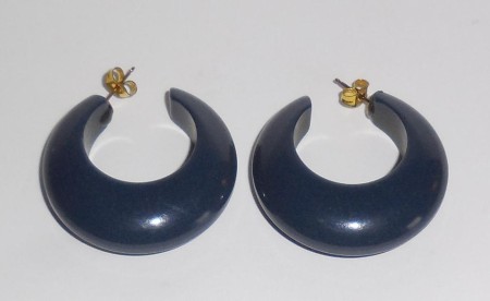 Large Chunky Thick Very Blue Bakelite Open Hoop Pierced Post Earrings