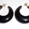 Vintage Thick Chunky Black Plastic Crescent Pierced Post Earrings Showy