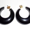 Vintage Thick Chunky Black Plastic Crescent Pierced Post Earrings Showy