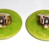 Vintage Lime Green And Yellow Marbled Bakelite Gold Plated Clip On Earrings No Wear