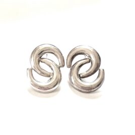 Vintage 1980s Mid Century Modernist Sterling Silver Intertwined Double Crescent Pierced Earrings 1" Size