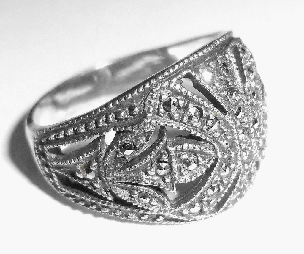 Vintage Sterling Silver And Marcasite Judith Jack Dome Ring Size 6.75