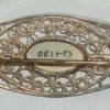 Vintage 835 European Silver Filigree Signed Delft Tile Pin