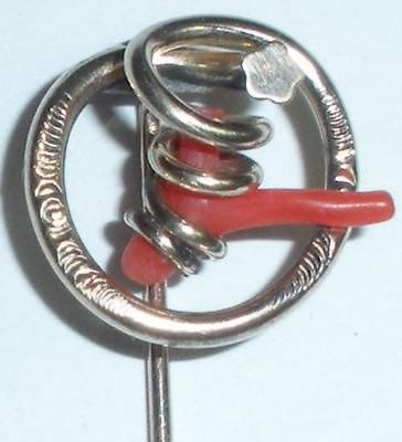 Antique Victorian Gold Filled Red Coral Stickpin Hat Pin