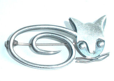Vintage Delfino Mexican Sterling Silver Cat Pin