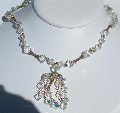 Vintage Lage Art Deco Crystal Necklace Faceted