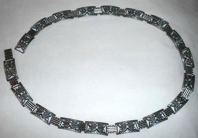 Pre 1950s Mexican Sterling Silver And Turquoise 26" Belt