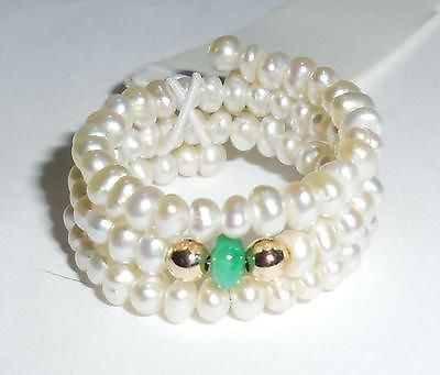 Ross Simons 14k Gold Jade 3 Band Pearl Adjustable Ring Sizes 5 To 9