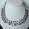 Vintage Art Silver Red Ab Rhinestone Collar Bib Necklace Adjustable Size
