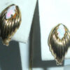 14k Gold Opal Cabochon Leaf Earrings Pierced Post