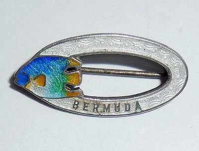 Antique Enameled English Bermuda Sterling Silver Fish Pin Hallmarked