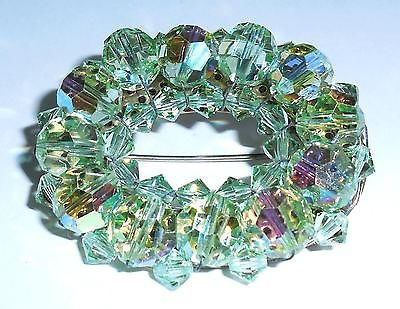 Stunning Vintage Hand Wired Mint Green Cut Crystal Pin No Stone Wear Crisp Clean