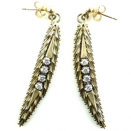 vintage 14k yellow gold .5 carat diamond dangle earrings
