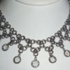 Vintage 1970s Bezeled Faceted Smokey Crystal Silvertone Bib Necklace Never Used