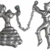 Art Deco Pre 1950s Vintage Mexican Sterling Silver Turquoise Flamenco Dancers Pin Old Markings