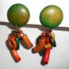 Vintage Vegetable Colors Dyed Wood Large Multiple Dangle Earrings Pierced Post