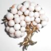Vintage Glass Angleskin Coral Wire Strung Cherry Blossoms Tree Pin Exc Cond Minimal Wear