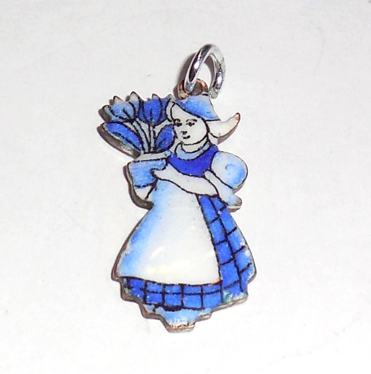 Small Vintage Hand Painted Enameled Netherlands Dutch Girl Pendant Charm