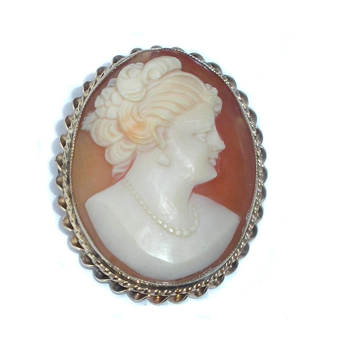 Art Deco 1/20th 12k Gold Filled Carved Shell Cameo Pendant And Pin Early Hinged Bail