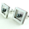 Vintage Shadowbox Mens Sterling Silver Cufflinks With Faux Pearls