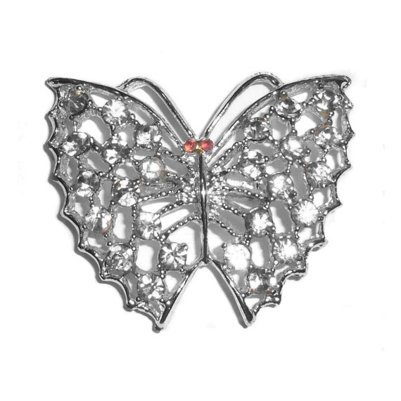 Large Rhinestone Butterfly Pin Crisp Clean No Wear Condition