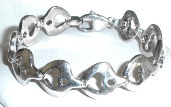 European Italy Mid Century 925 Sterling Silver Chunky 35.1gr Stylized Linked Bracelet Size 7.5" Medium