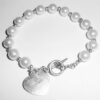 Vintage Sterling Silver 8mm Pearlized Glass Pearls Toggle Bracelet Size 7.5 7 1/2