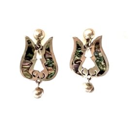 Vintage 1950s Mexican Sterling Silver Abalone Screw Earrings Old Mks