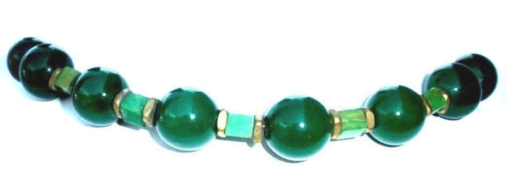 Vintage 1930s Art Deco Green Czech Glass And Marbled Bakelite Necklace