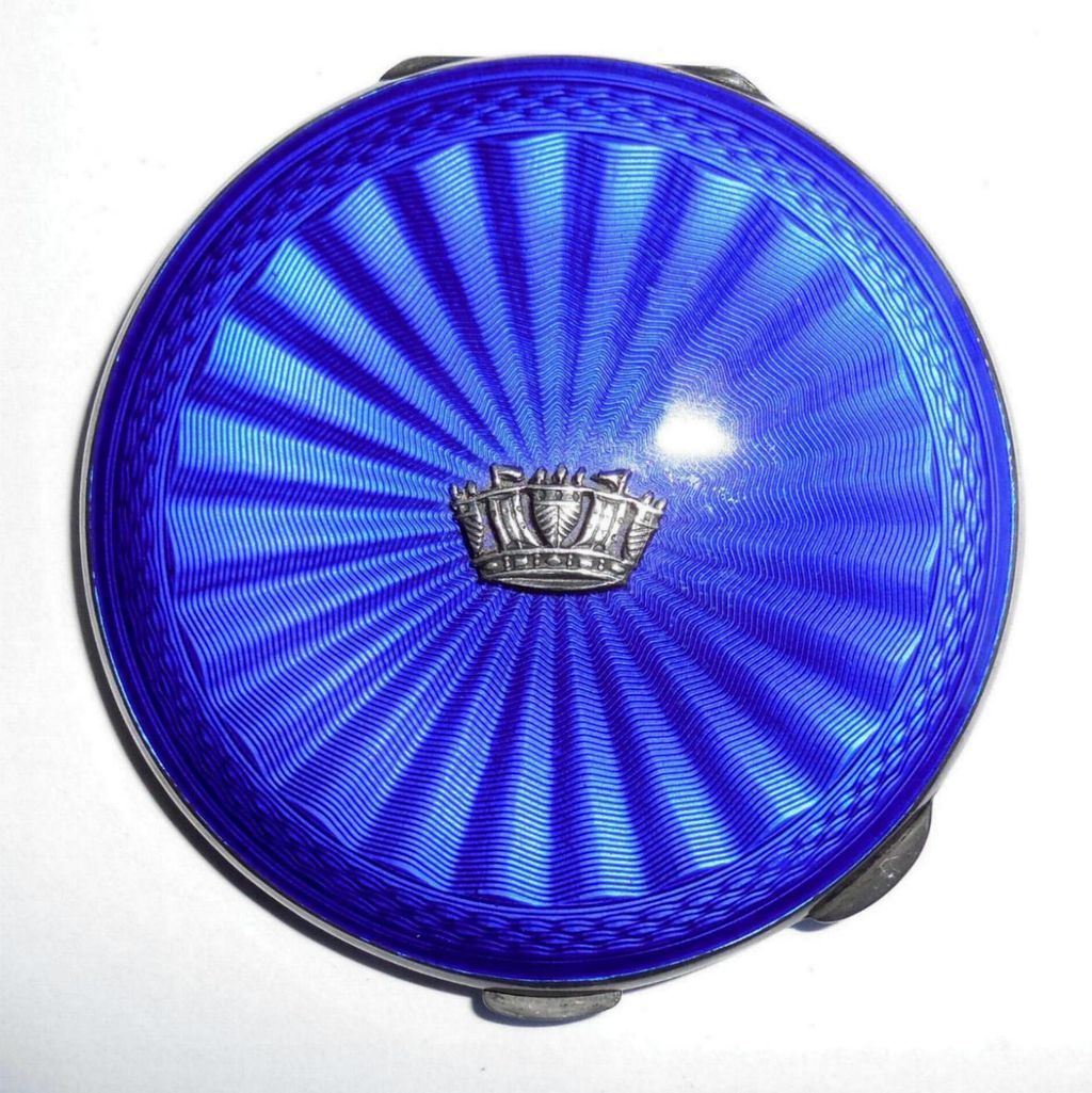 Vintage Birmingham British English Sterling Silver Cobalt Blue Enameled Compact Ladies