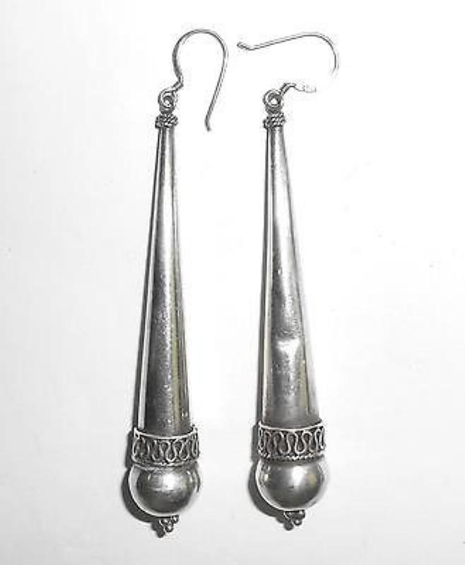 Vintage Bali Balinese Sterling Silver 3.5" Shoulder Length Earrings 1 As Is