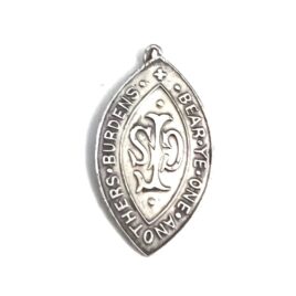 Antique Art Deco Sterling Silver Prayer Medal Pendant Christian Catholic