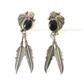 Mexican Margot de Taxco Rodriguez Sterling Silver And Onyx 3" Shoulder Duster Dangle Earrings